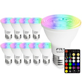 FTL PAR20 LED Bulbs Color Changing Light Bulbs with Remote Control, Dimmable RGB Colored Bulbs 2700K-6000K 7W 60W Equivalent, Timer,30 Colors, Flood Light for Track Recessed Lighting, 10-Pack
