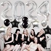 Silver 2024 and Star, Black and Confetti Balloons
