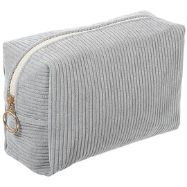 Cosmetic Bags for Women, Grey Corduroy Makeup Bag, Travel Cosmetic Bags with Metal Zip, Corduroy Face Cosmetic Bag