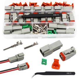 Twippo 2 Pin Deutsch Connector Kit 10 Sets, Gray DT Connector Kit, 2 Pin Automotive Waterproof Wire Connectors, Weatherpack Connectors Kit with 16# Stamped Contacts for Car, RV, Truck Wiring 22-16AWG