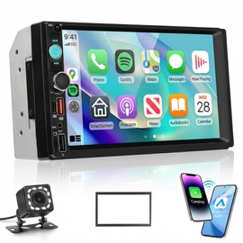7 inch Double Din Car Radio Stereo, Wireless Carplay Android Auto, 2 Din Touch Screen Radio, Bluetooth Stereo Double Din, Backup Camera Mirror Link, FM EQ SWC Type-C USB Fast Charging, Video Playback