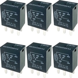 6-Pack 21911C 05269988AA Relays 12VDC 10A 5-Pin SPDT Automotive Relay - Compatible with Select Chrysler, Jeep, Dodge Vehicles - Fixes Headlight, Wiper & Dual-Circuit Failures