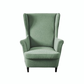 Wingback Chair Slipcover 2-Piece Stretch Wingback Chair Sofa Slipcover Leaf Jacquard Chair Cover Furniture Protector Couch Soft with Elastic Bottom for Living Room, Leaf Green