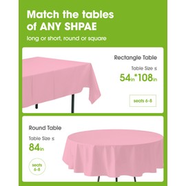 Pureegg Plastic Table Cloth Disposable 12 Pack, 54 x 108 Inch Table Cloths, Easter Party, Valentines, Mothers Day Decorations, Tablecloths, Rectangle, Pastel Plastic Cover, Leakproof & Sturdy, Pink