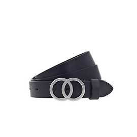 Vanzetti Ladies Smooth Leather Belt Silver Jewellery Buckle 2.5cm 80-105cm - Black - 90