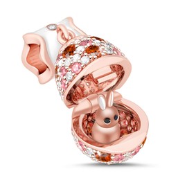 GNOCE Colgante de oro rosa de plata de ley 925 con texto en inglés "Sorpresa inesperada", colgante de conejo con circonitas cúbicas coloridas, regalo de Pascua, para pulsera para mujeres y s