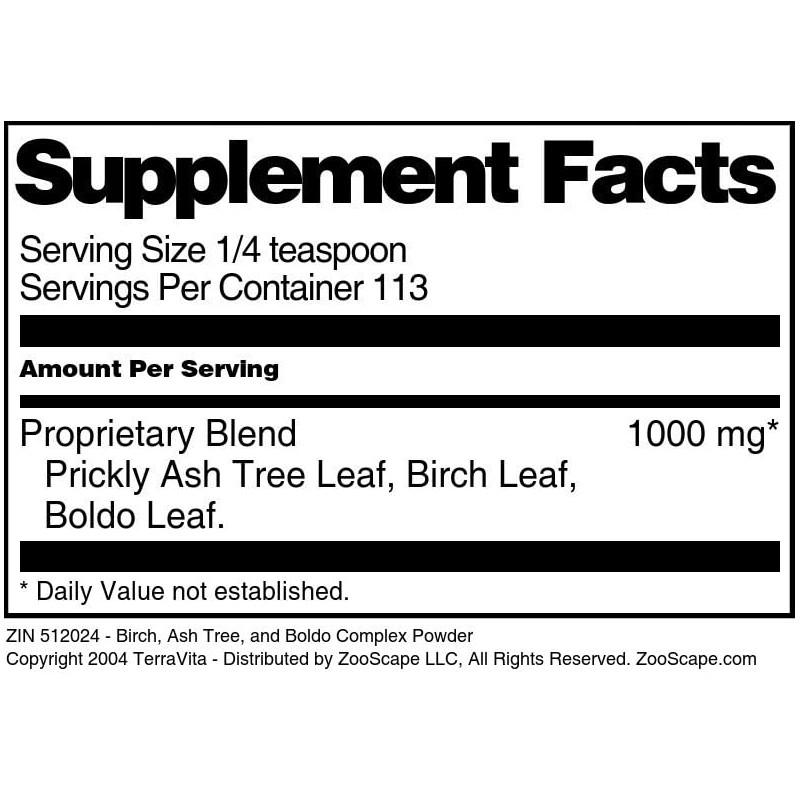 Birch, Ash Tree, and Boldo Complex Powder (4 oz, ZIN:
