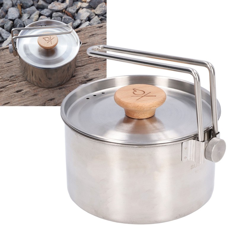 1000ml Camping Pot Stainless Steel Portable Outdoor Tea Coffee Pot