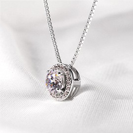 JCOWHS Full Diamond Round Zircon Necklace Bridal Jewelry Birthday Gift Free Clavicle Chain | 1.5ct 7mm | Free Small Gift Box For The Best Gift