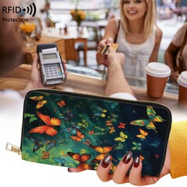 RUUHLJLET Womens Wallet,RFID Blocking Large Capacity Clutch,Zip Around Leather Purse with 8 Card Slots,Bill Compartments Coin Pocket - Cute Butterfly