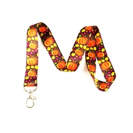 Fall Themed Lanyard Key Chain Id Badge Holder (Festive Pumpkins)