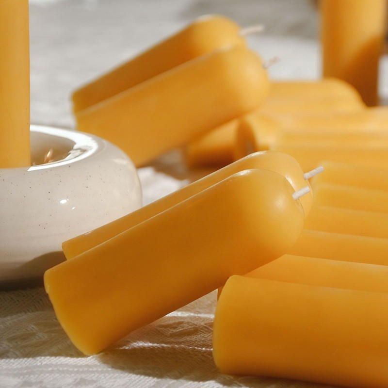DEYBBY Beeswax Small Pillar Candles 6 Pack
