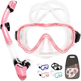 KLERICER Dry Snorkel Set, Panoramic 180°Wide View Snorkeling Gear, Anti-Fog Anti-Leak Tempered Glass Safety Scuba Diving Mask, Free Breathing and Adjustable Strap Dry Top Snorkel Set for Adult (Pink)