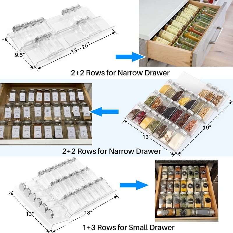 Antimbee Spice Drawer Organizer, 4 Tier- 8 Pack Kitchen Spice