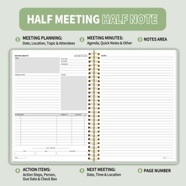 SUNEE Half Meeting Half Note - 7.5"x10" Professional Notebooks for Work - 160 Pages, B4 Size Project Planner, Spiral Meeting Agenda/Minutes Organizer for Women Men, Note Taking, Office & Business