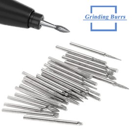 Bestgle 30 Pcs Diamond Burr Assortment Set, 3mm Shank Diamond Coated Burrs Deburring Engraving Carving Drills Bits for Rotary Tool Accessories