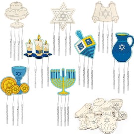 Cinnvoice 16 Set Hanukkah Wooden Wind Chimes for Outside Hanukkah Decor Wind Chime Craft Kits Hanging Mini Hanukkah Ornaments Make Your Own Wind Chime Painting Hanukkah DIY Craft Gift for Boys Girls