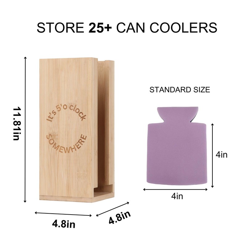 GoFika Can Cooler Holder & Dispenser Wall Mounted Bamboo Engraved
