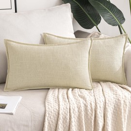 MIULEE Cushion Cover, Decorative Cushion Covers, Linen Look Cushion Cover, Modern Sofa Cushion, Decorative Cushion for Sofa, Couch, Living Room, Bedroom, Office, Set of 2, 40 x 60 cm, Cream White