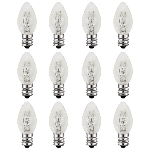 Paquete de 12 bombillas de lámpara de roca de sal de 15 W para lámparas de sal del Himalaya y cestas, candelabros, luces nocturnas, bombillas incandescentes de base E12, bombillas de repuesto de 15 W, luz blanca cálida regulable – C7