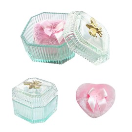 WHSLILR Body Powder Puff and Container - Glass Dusting Powder Container with Soft Puffs – Vintage Powder Puff Case for Women & Girls (3.15x3.15x2.56 H IN) - GRB015-Light Green