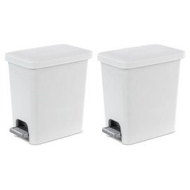 Sterilite 2.7 Gallon Rectangular StepOn Wastebasket, Small, White lid and base with Titanium pedal and Liner