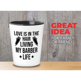 Flairy Land Barber Shot Glass 1.5oz - Living my barber lfe - Hair Cutting Men Comb Salon Scissors Conditioner Blonde Hair Styling