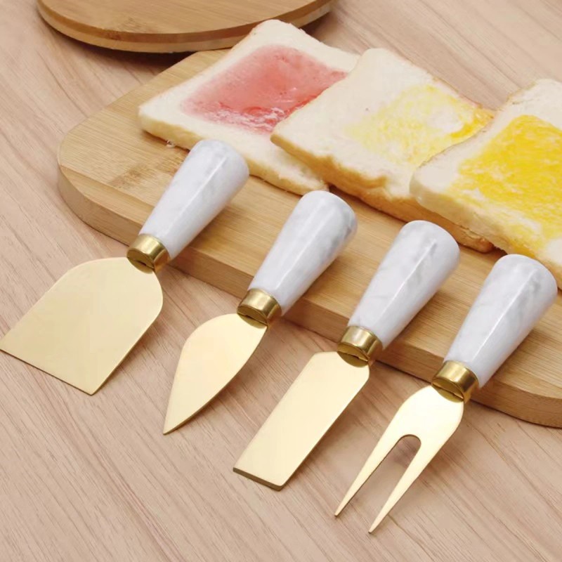 Marble Cheese Knife Set of 4 Gold Marble Handle Butter