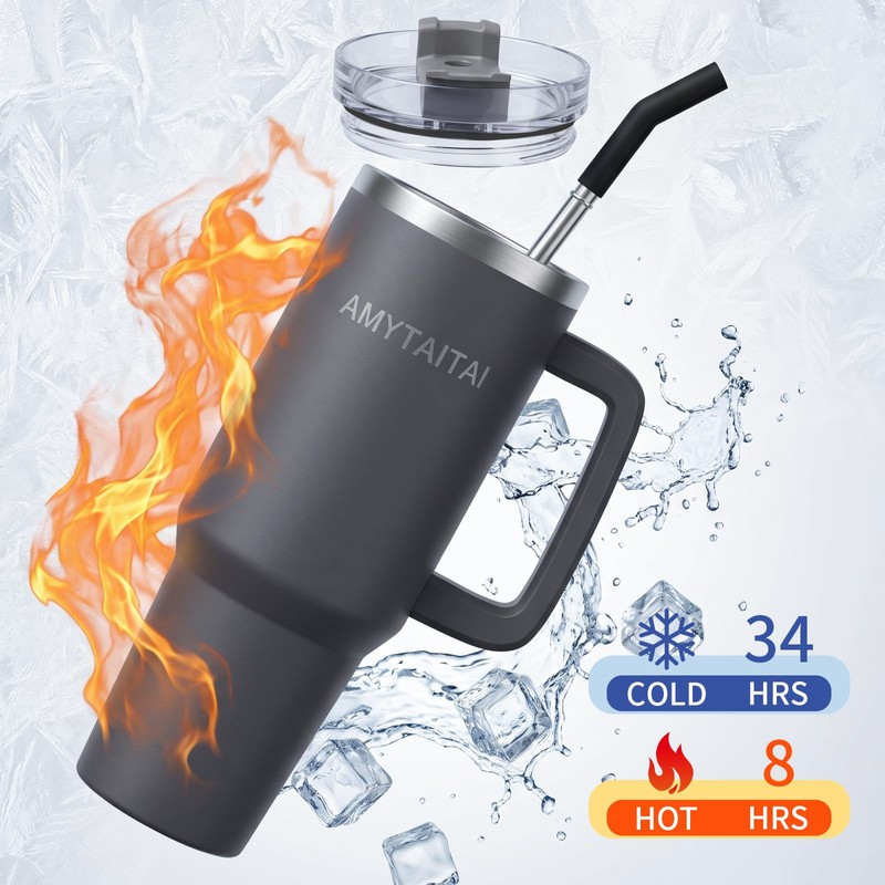 Vacuum Insulated Tumbler with Handle and Straw 40oz - Gray