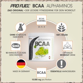 BCAA Powder 300 g Grape, Test Winner Alphaminos BCAA 2:1:1 Drink, Incredibly Delicious Flavour, Essential Amino Acids Leucine, Isoleucine & Valine, 100% Vegan, Top Solubility - Laboratory Tested