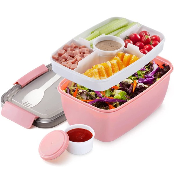 MUJUZE Salad Containers for Lunch, 68oz Lunch Box with 5-Compartment,