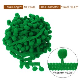 QUARKZMAN 10 Yards Pom Pom Ball Fringe Trim, Ribbon Sewing Accessory DIY Crafts for Home Curtain Clothes Pillow Decoration (12 mm, Dark Green)