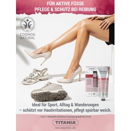 TITANIA Sport Active Foot Cream Nourishing & Protective for Friction - Protective Cream without Deer Tallow with Avocado Oil & White Tea, Vegan, 100% Natural Cosmetics, Microplastic-free Formula, 75