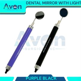 Oral Cavity Examination Mirror with Illuminating Light, Mirror #4 & #5, Color Handle Black & Purple - German Stainless Steel Dental Application Mirrors with Handle (Pack of 2)