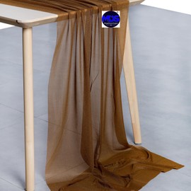 MDS 12 Pack 10ft Chiffon Table Runner 29 x 120 Inches Sheer Wedding Runner Romantic Rustic Table Runner for Wedding Decorations, Birthday Parties, Bridal Shower Party Arch Decor - Mocha