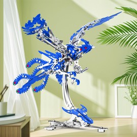 LONGPIN Phoenix 3D Metal Puzzle kits-302 Stainless Steel Hand Polished,6 Hours Assembly Time/Creative DIY Toy-Movable Wings, Adult Building Models,Cyberpunk Decor, of The Phoenix(Blue)
