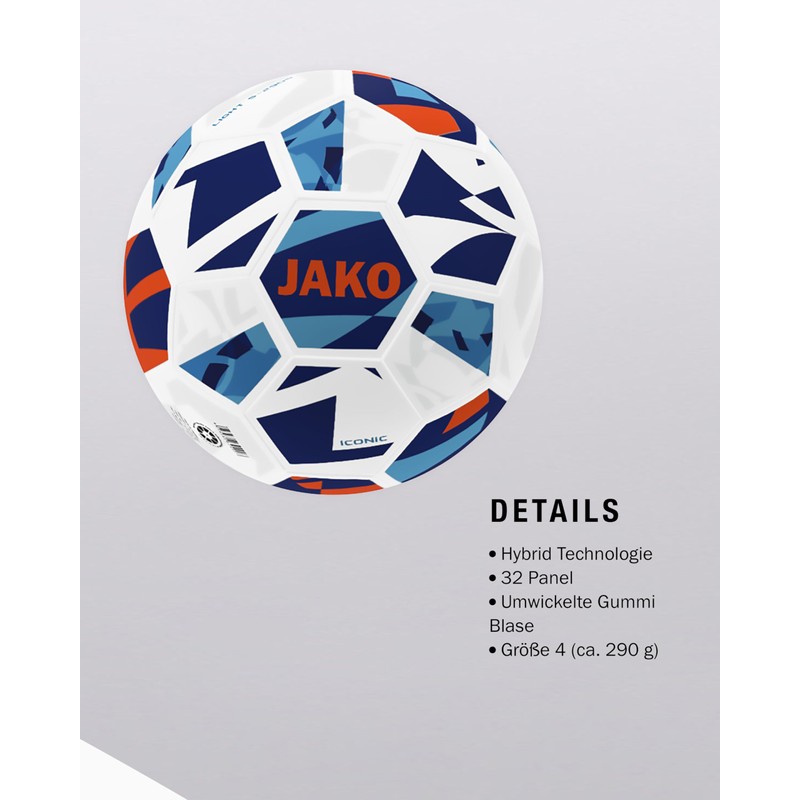 JAKO Lightball Iconic, white/navy/neon orange, 4 (290 g)
