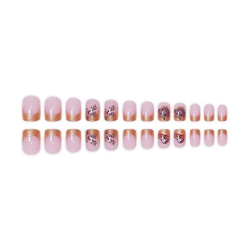 Gold Glitter Fake Nail Fall Press on Nails Thanksgiving Day