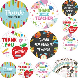 204 Pcs Thank You Teacher Stickers Labels 60mm and 35mm Colorful Stickers for Crafts Cards Gift Wrap Boxes Envelope Seals Decorations (Delicate Style)