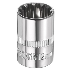 sourcing map 12 Points Socket 1/4" Drive 12mm Metric Shallow Impact Socket Cr-V Steel Chrome Plating Flip Sleeve Nut Driver Wrench for Home Auto Nuts Bolts Repair