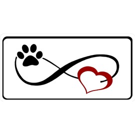 Infinity Paw Print with Red Heart Photo License Plate