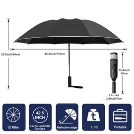 KunpengZen Inverted Umbrella 12 * 2 Ribs, Travel Folding Reverse Portable Automatic Umbrella, Compact Auto Open/Close Strong Umbrellas for Wind And Rain UPF50 UV Blocker