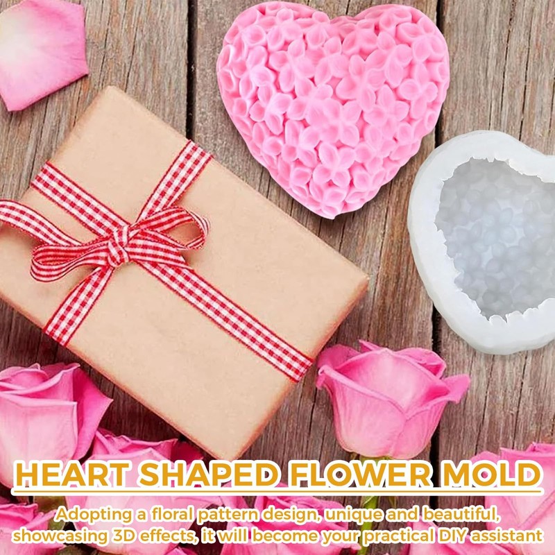 1Pcs Heart-Shaped Candle Molds Silicone for Flower/Soap/Chocolate/Resin