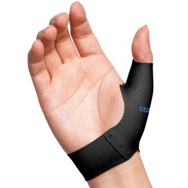 Velpeau Elastic Thumb Support Brace Liner (Pack of 2), Splashproof Thumb Wrist Compression Sleeve for Arthritis Pain, Tendonitis, Sprains, Sports, Fits Left & Right Hands (Black, Short Version, L)