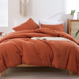 ROSGONIA Oversized King Comforter Burnt Orange, 3pcs (1 Terracotta Comforter & 2 Pillowcases) Lightweight Oversized King Size Comforter Sets Bedding