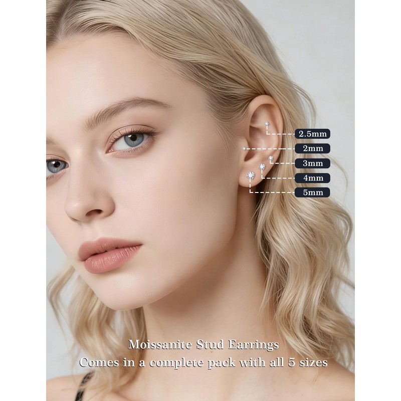 Kosuwo Moissanite Stud Earrings Set, 925 Sterling Silver, 18K White
