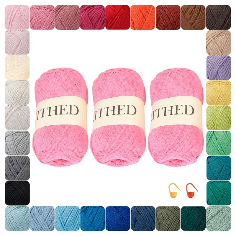 Cotton Chainette Yarn,4 Medium (Worsted)-10oz,3 Pack,Knitting Yarn for Beginners,Thicker for