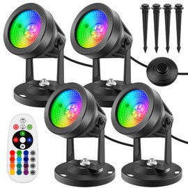 T-SUN RGBW Christmas Spot Lights Indoor, 4 Pack Uplighting Indoor with Remote 16 Color Changing Up Lights Indoor /3000K Floor Spotlight Decorative Accent Lighting for Plants Party Stage Decoration
