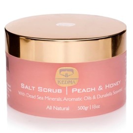 Kedma Peach & Honey Dead Sea Salt Scrub – Hydrating Salt Scrub Body Exfoliator with Almond & Mango Oils – Foot & Body Scrub for Women – Deep Nourishing Dead Sea Skincare - 18 oz