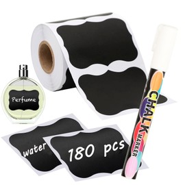 NANXJIUR 180pcs Chalkboard Labels Waterproof Blackboard Reusable Sticker with White Chalk Marker, Wavy Chalkboard Labels for Containers, Mason Jars, Food Storage